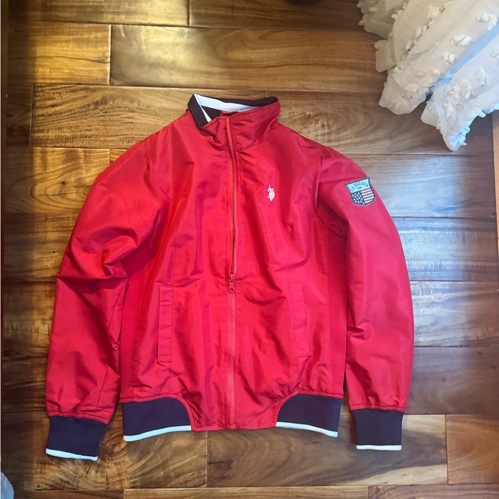 U.S. Polo Assn. Red Bomber Jacket with Navy Accents